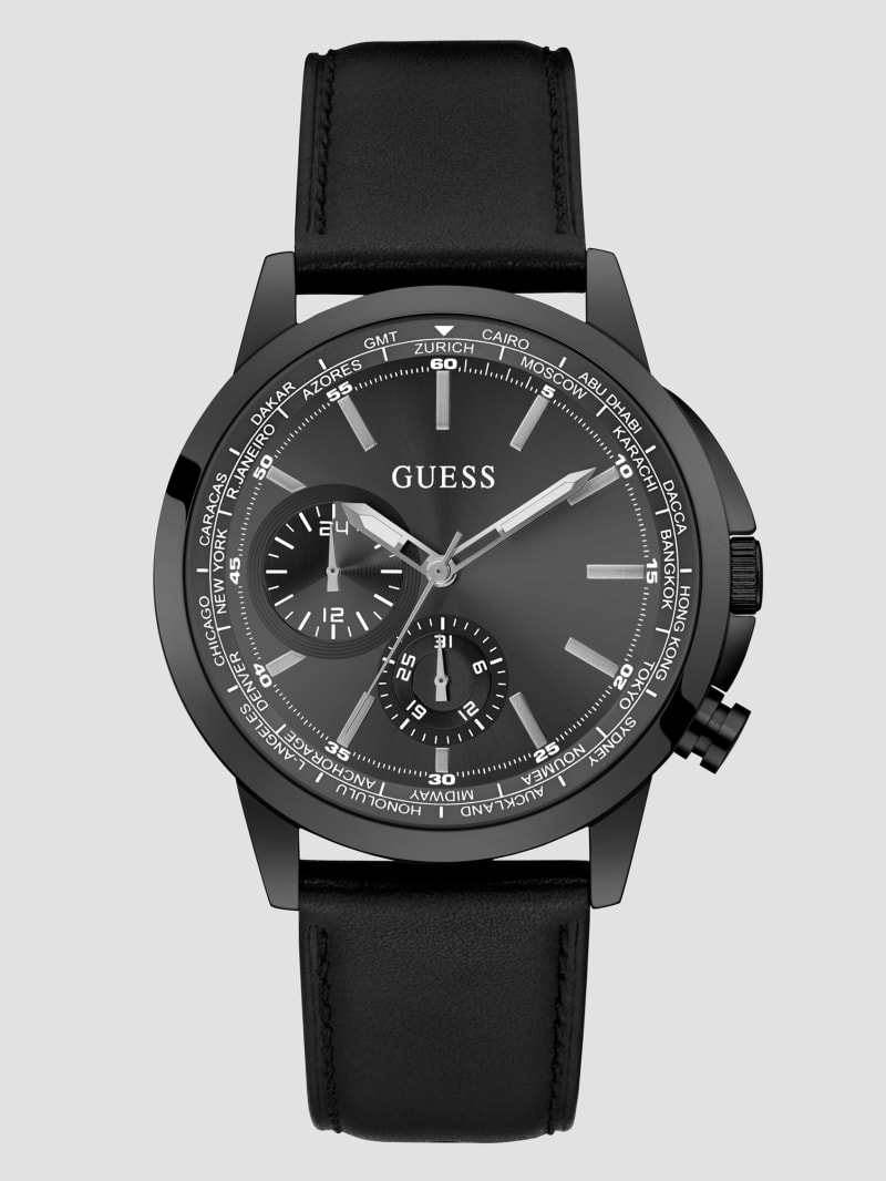 Black Leather Multifunction Watch