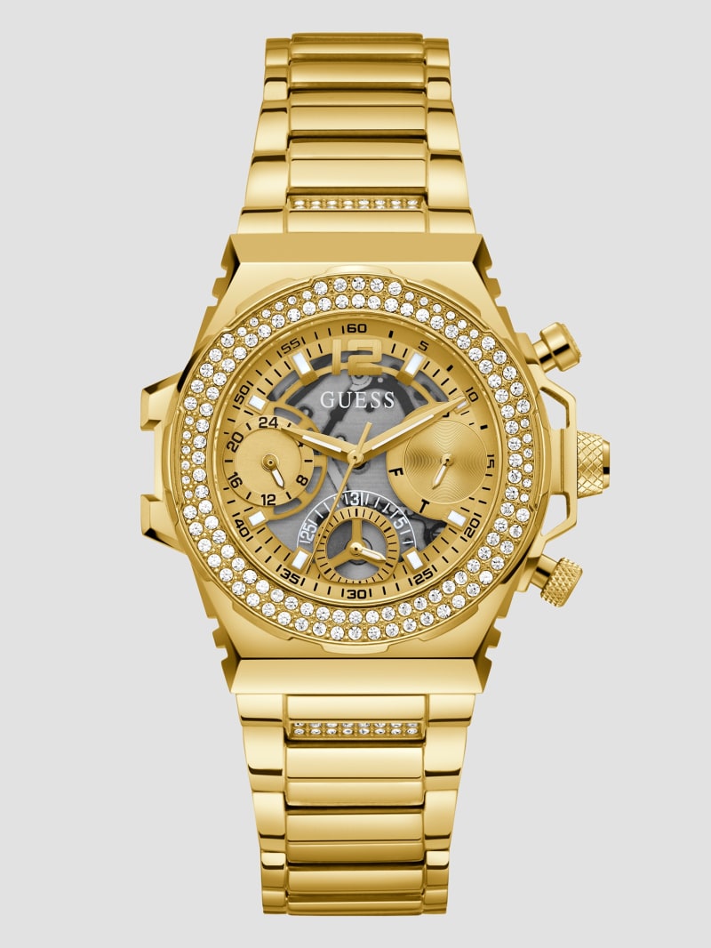 Gold-Tone Crystal Cut-Through Multifunction Watch