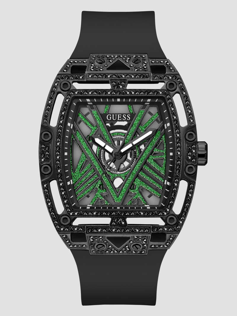 Guess Genesis Chronograph Black Dial Black Silicone Strap Watch For Men - GW0100G1