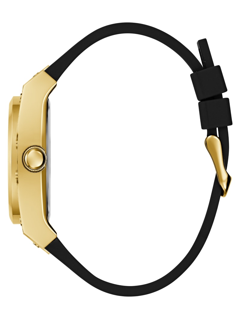 Gold-Tone and Black GUESS Multifunctional Silicone | Watch