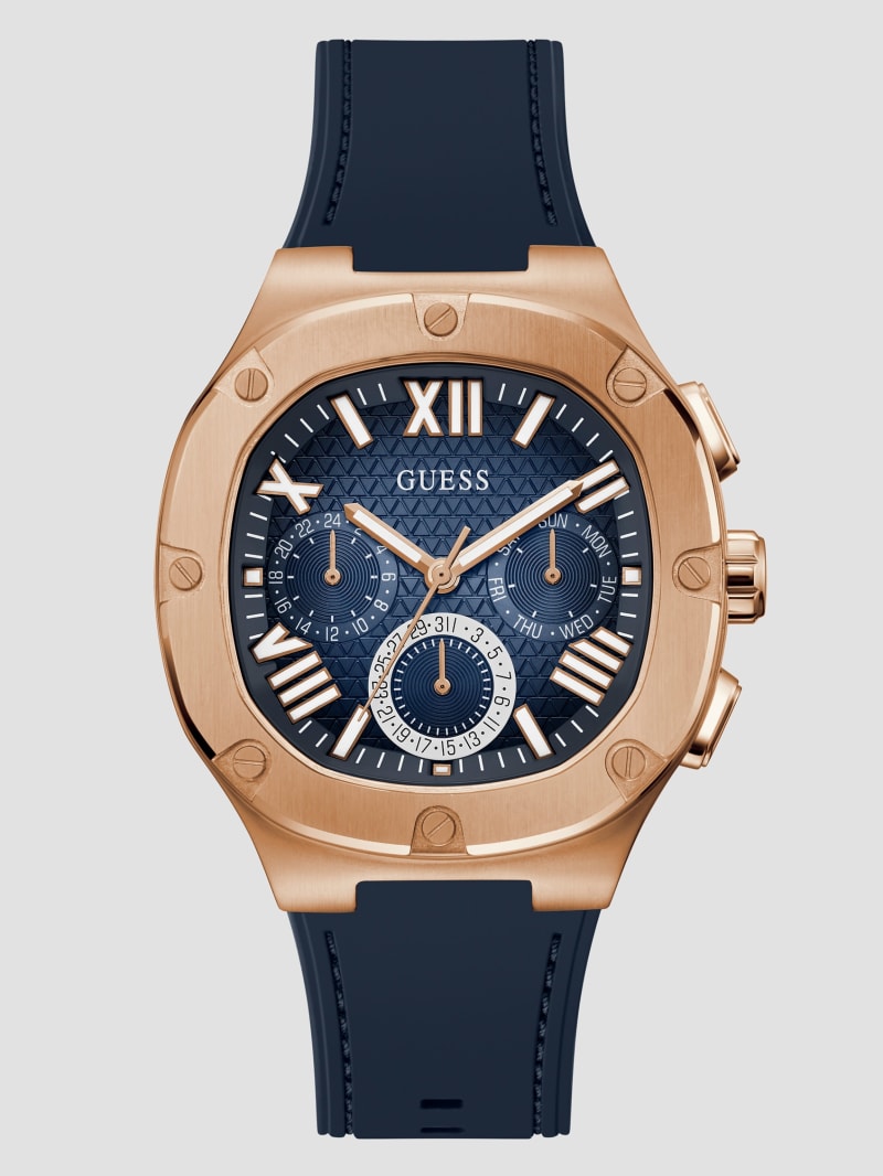 Rose Gold-Tone and Navy Silicone Multifunction Watch