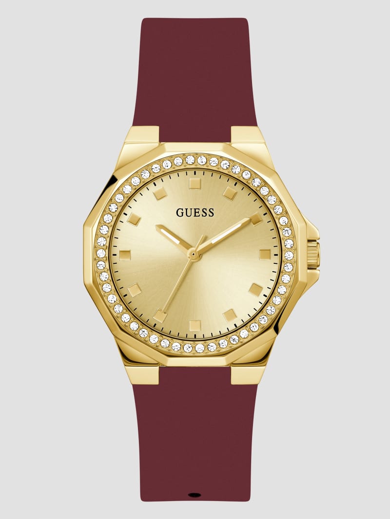 Avril Maroon Gold-Tone Silicon Watch