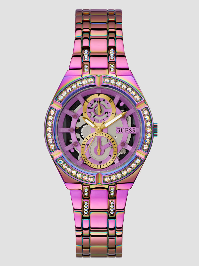 Iridescent Rhinestone Multifunction Watch Cut-Through GUESS 