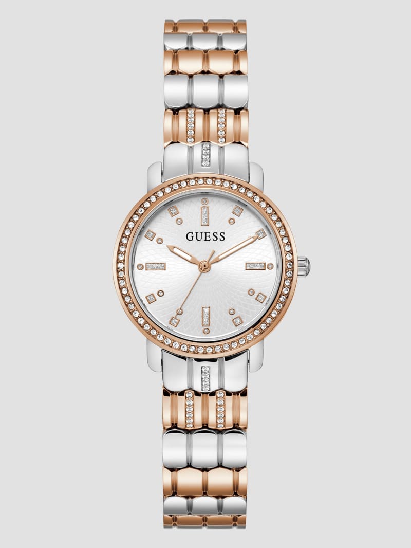 Rose Gold and Silver-Tone Crystal Analog Watch
