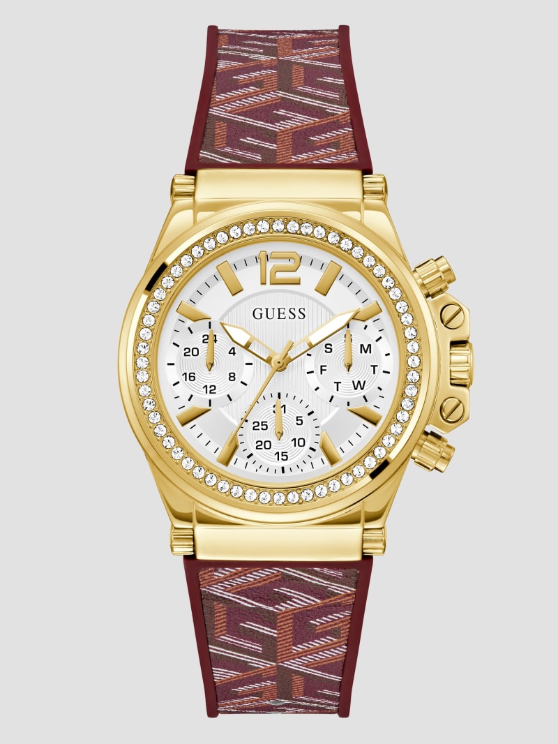 Gold-Tone G-Cube Leather Multifunction Watch | GUESS