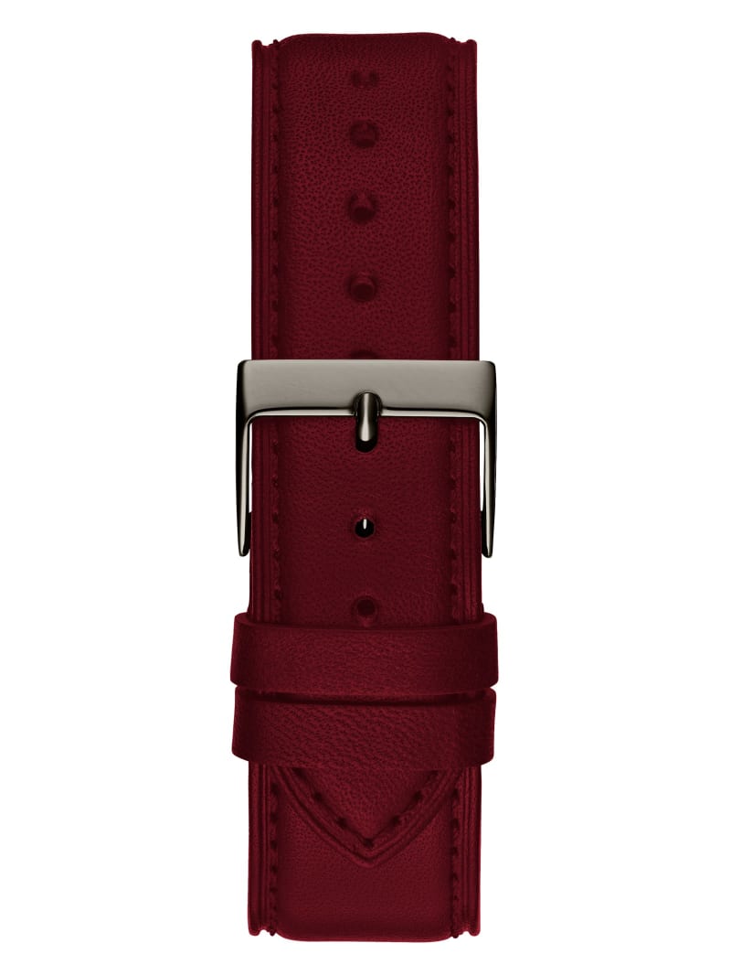 Dark Silver Tone and Burgundy Leather Analog Watch GUESS Canada