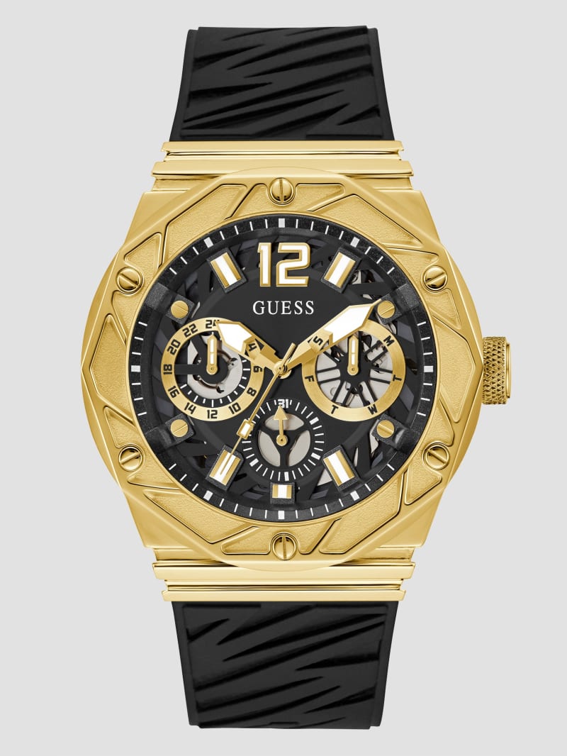 Gold-Tone and Black Silicone Multifunction Watch