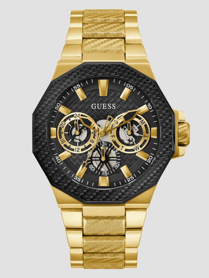 Gold-Tone and Black Textured Multifunction Watch