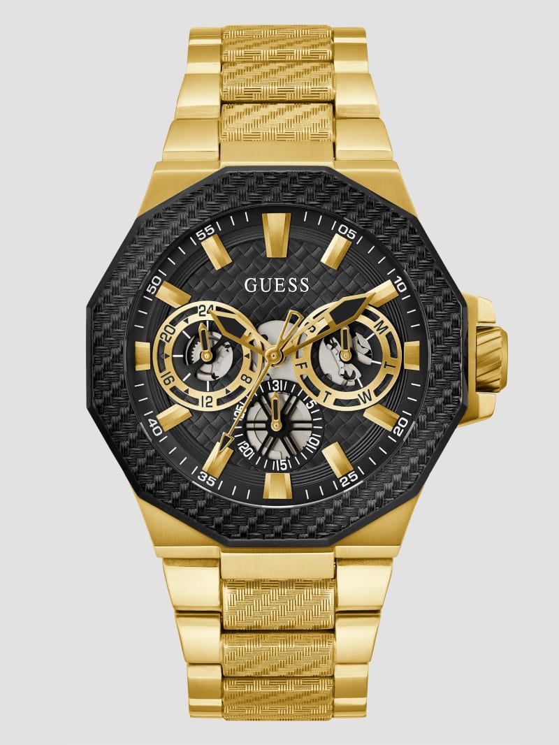 Gold-Tone and Black Textured Multifunction GUESS | Watch