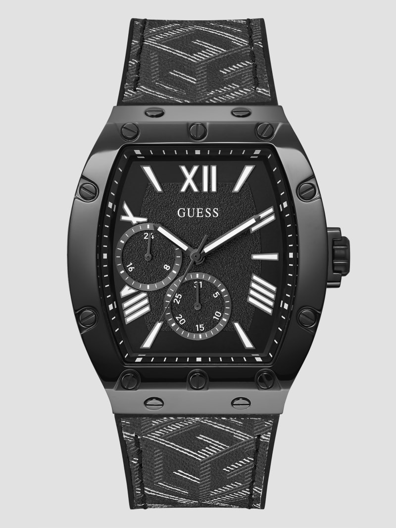 Multifunction Leather G-Cube Watch | GUESS Black