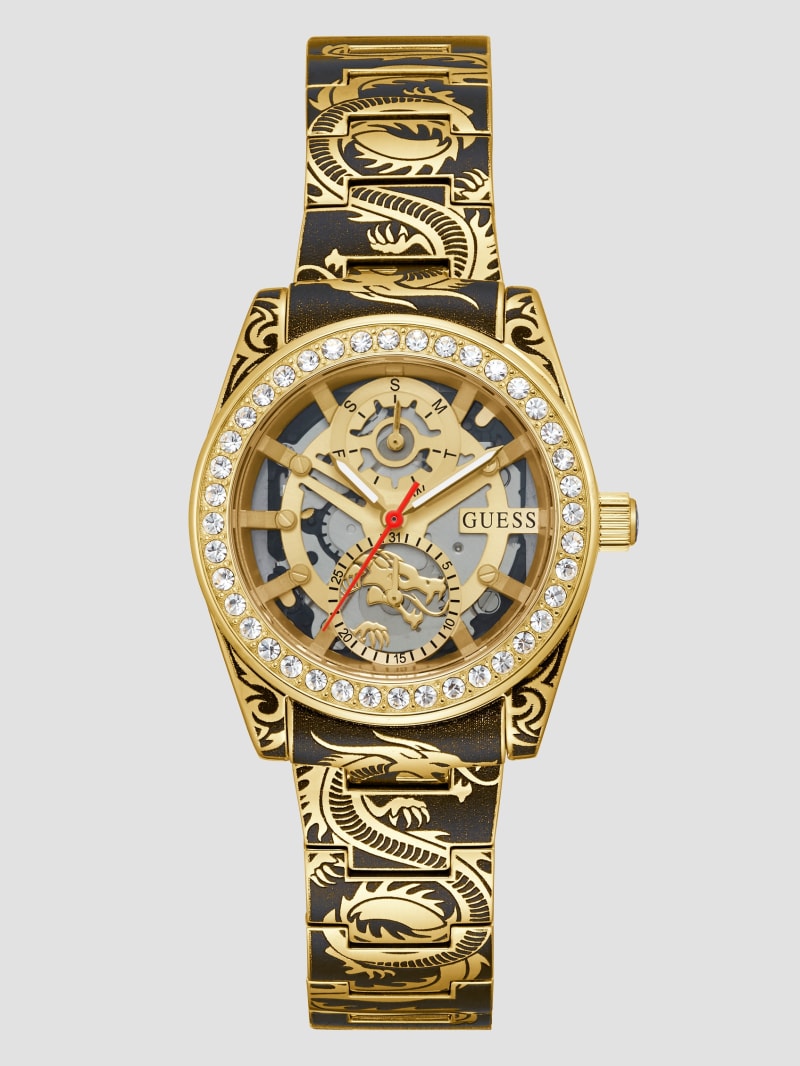 Printed Gold-Tone Multifunction Watch