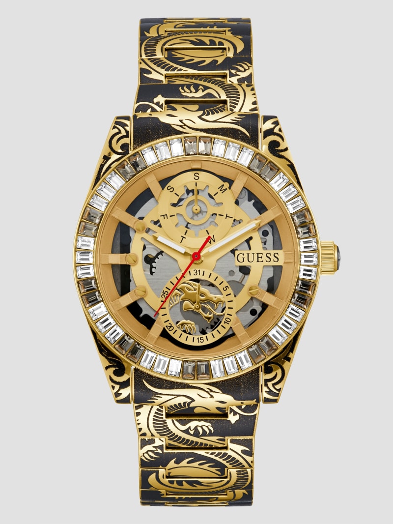 Printed Gold-Tone Multifunction Watch