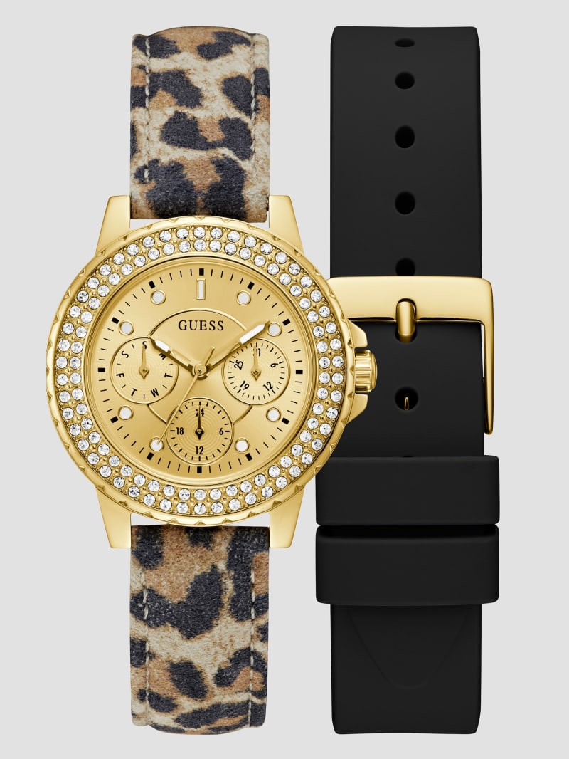 Gold Tone Leather Multifunction Watch