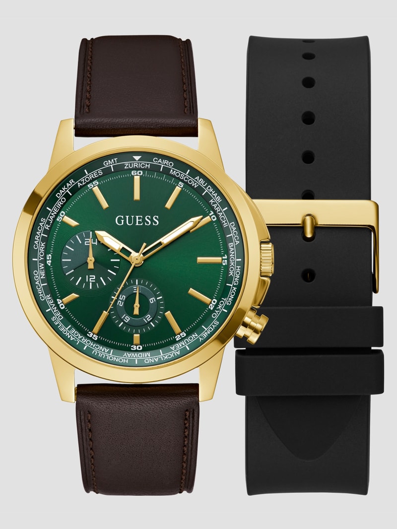 Gold-Tone Leather Multifunction Watch