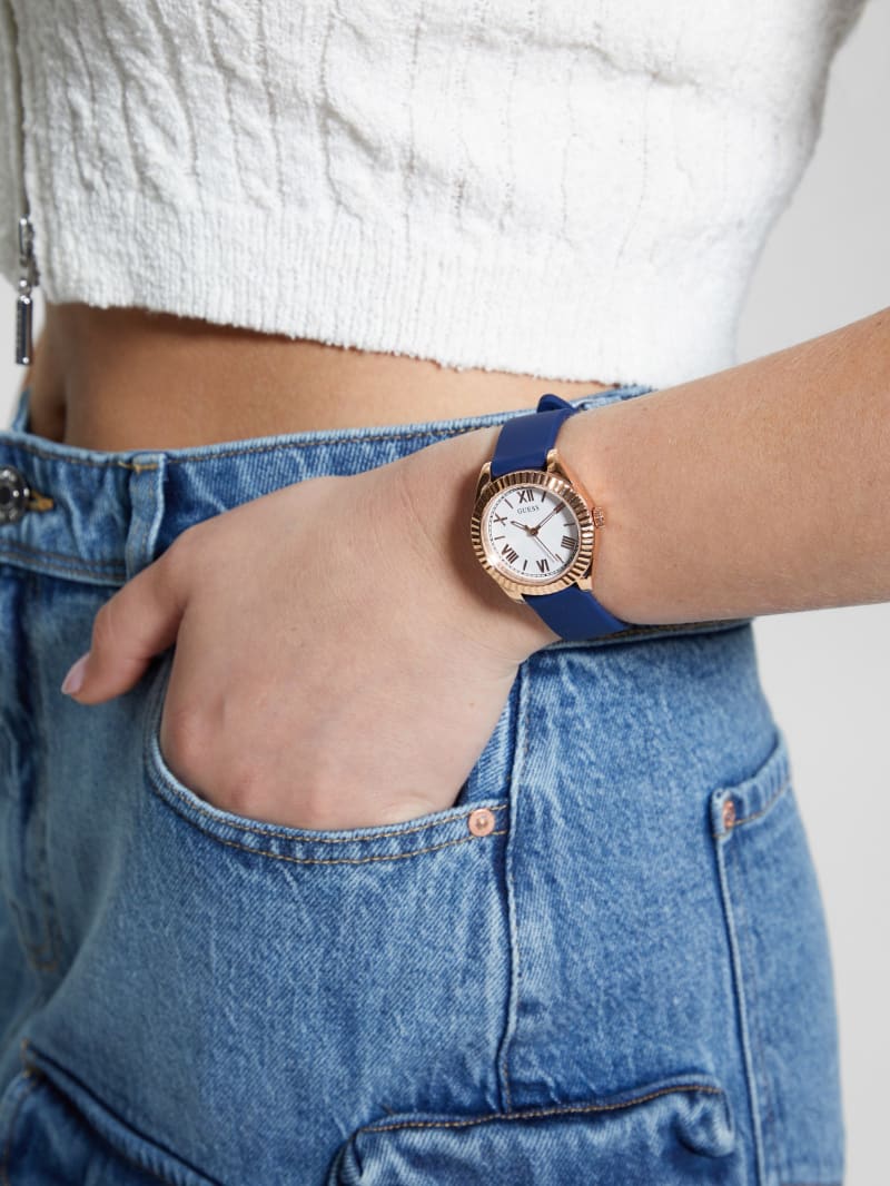 Guess Swirl Analog Quartz White Dial Blue Rubber Strap Watch for Women - W1096L4