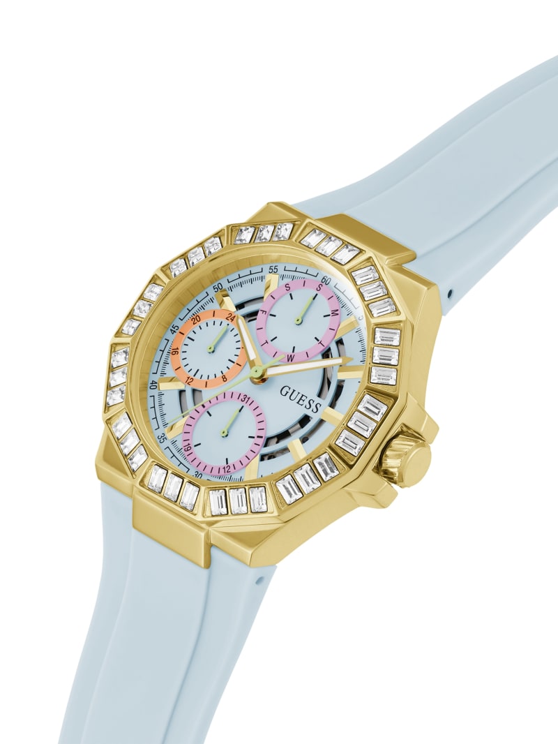Gold-Tone and Blue Silicone Multifunction Watch