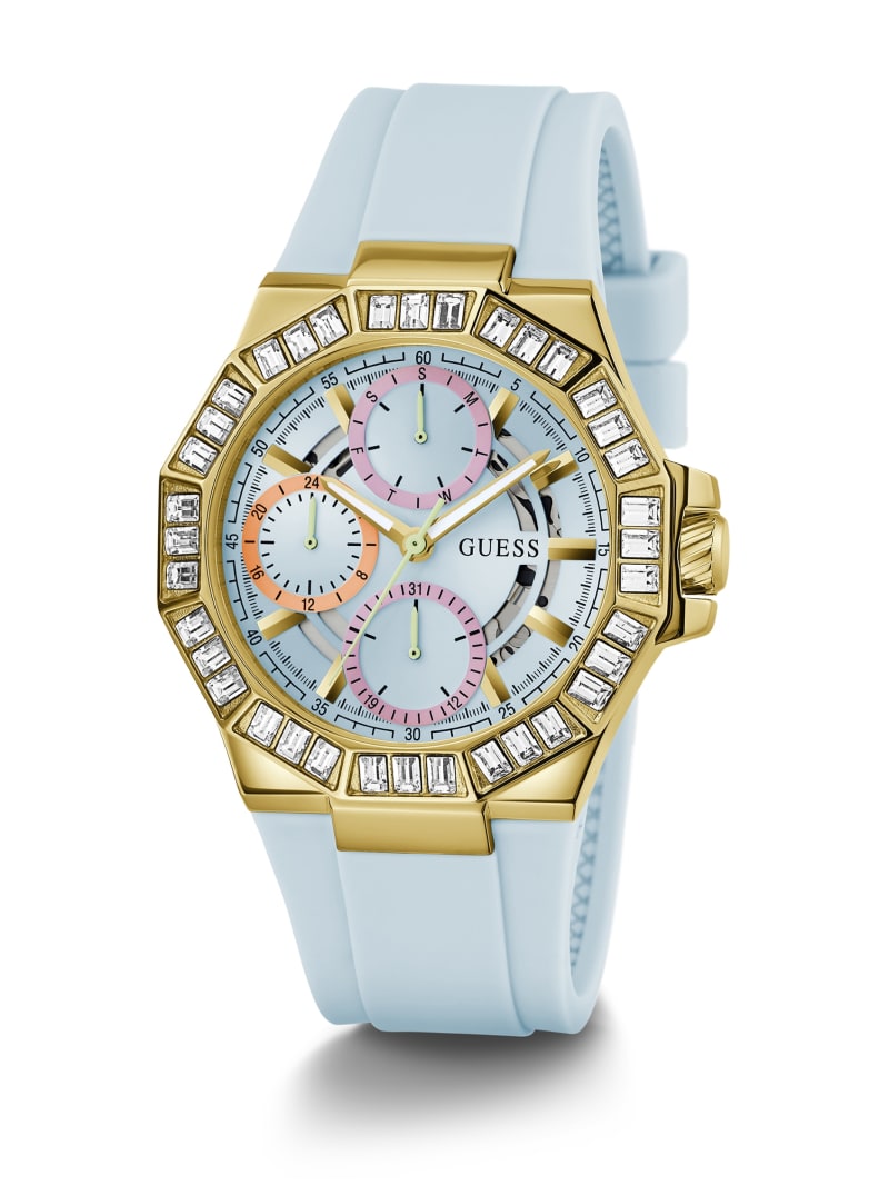 Gold-Tone and Blue Silicone Multifunction Watch