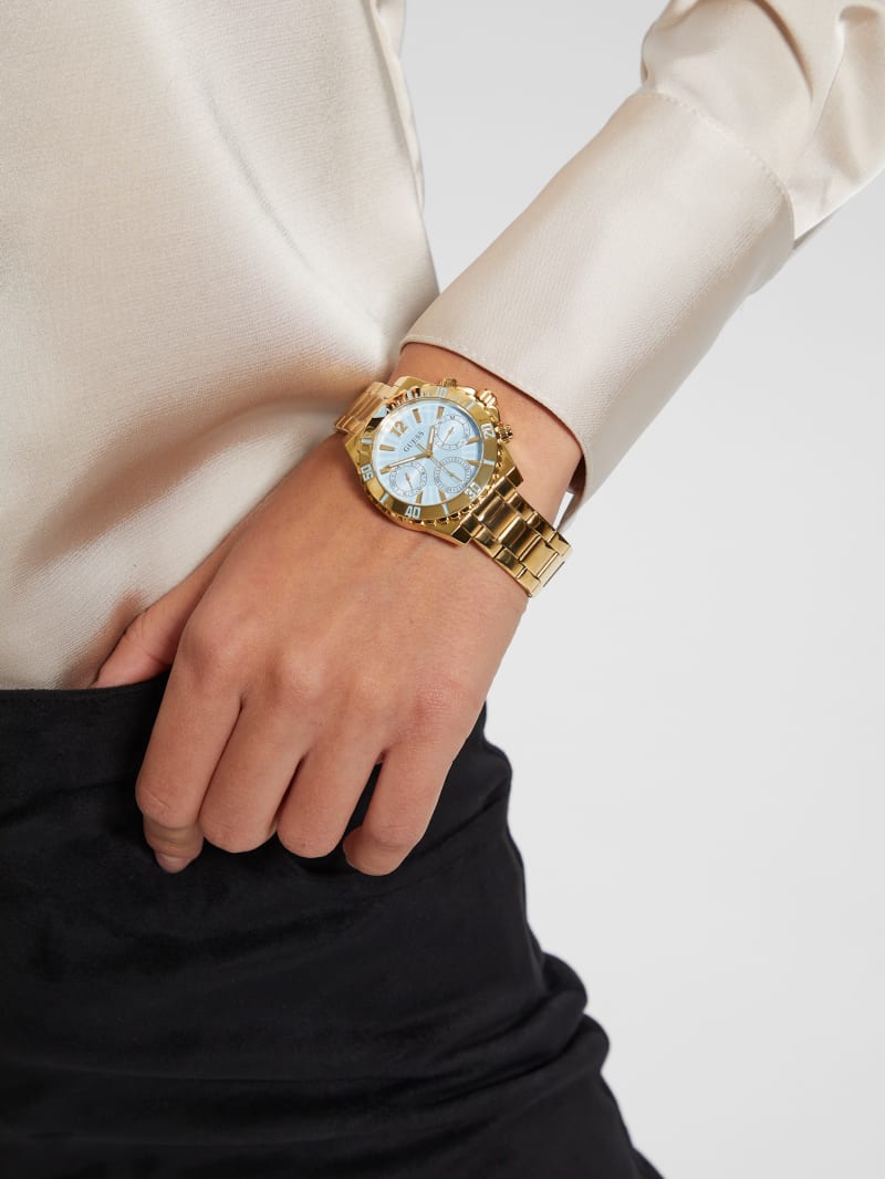GUESS Ladies Gold Tone Multi Function Watch Model GW0696L2