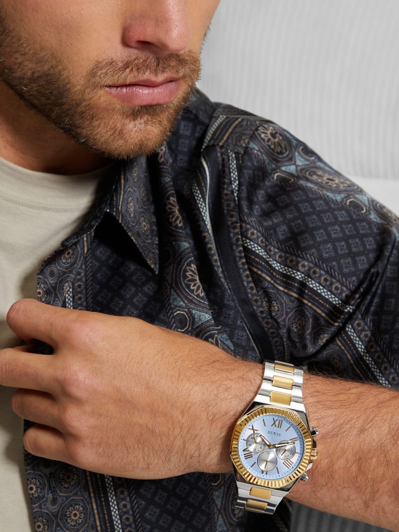 GUESS® Two-Tone and Blue Multifunction Watch