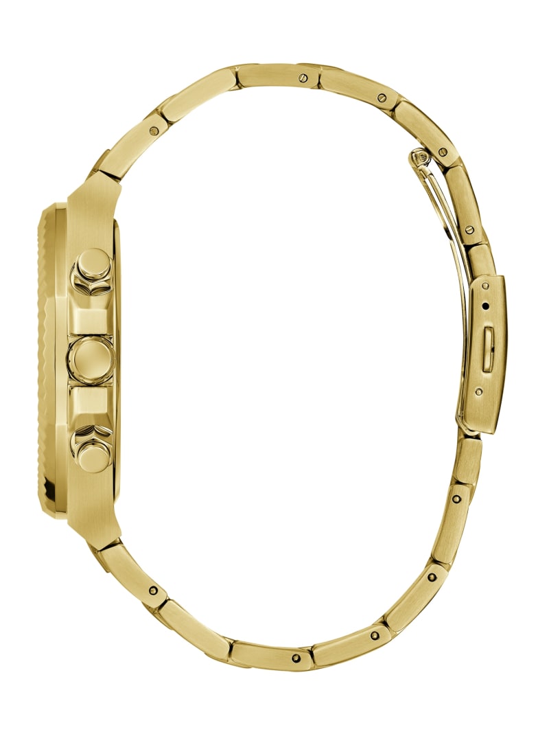 Ridged Gold-Tone and Blue Multifunction Watch | GUESS Canada