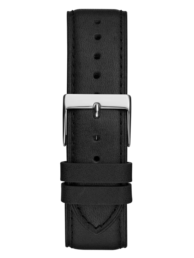 Silver-Tone and Black Leather Analog Watch