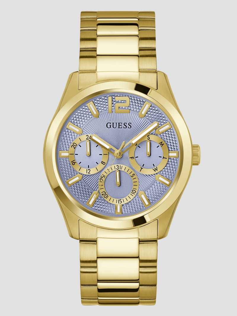 Gold Tone and Textured Blue Multifunction Watch GUESS Canada
