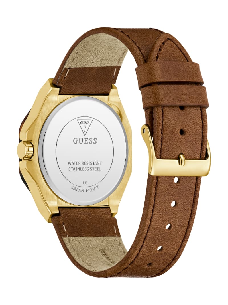 Multi-Tone and Brown Leather Multifunctional Watch