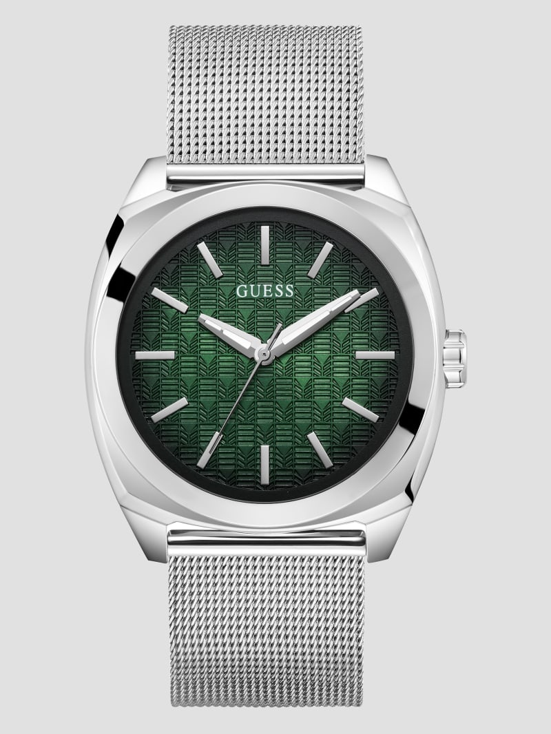 Silver Tone and Green Analog Watch