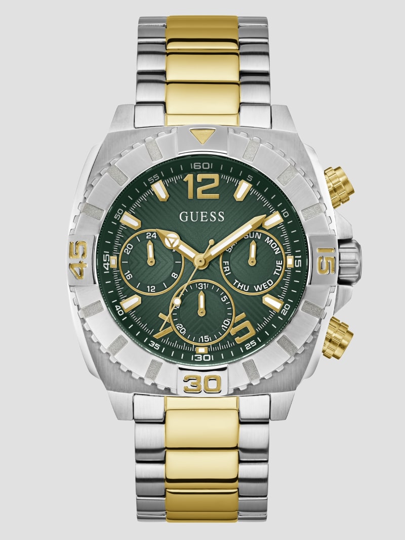 GUESS Two Tone Green Multifunction Watch Green