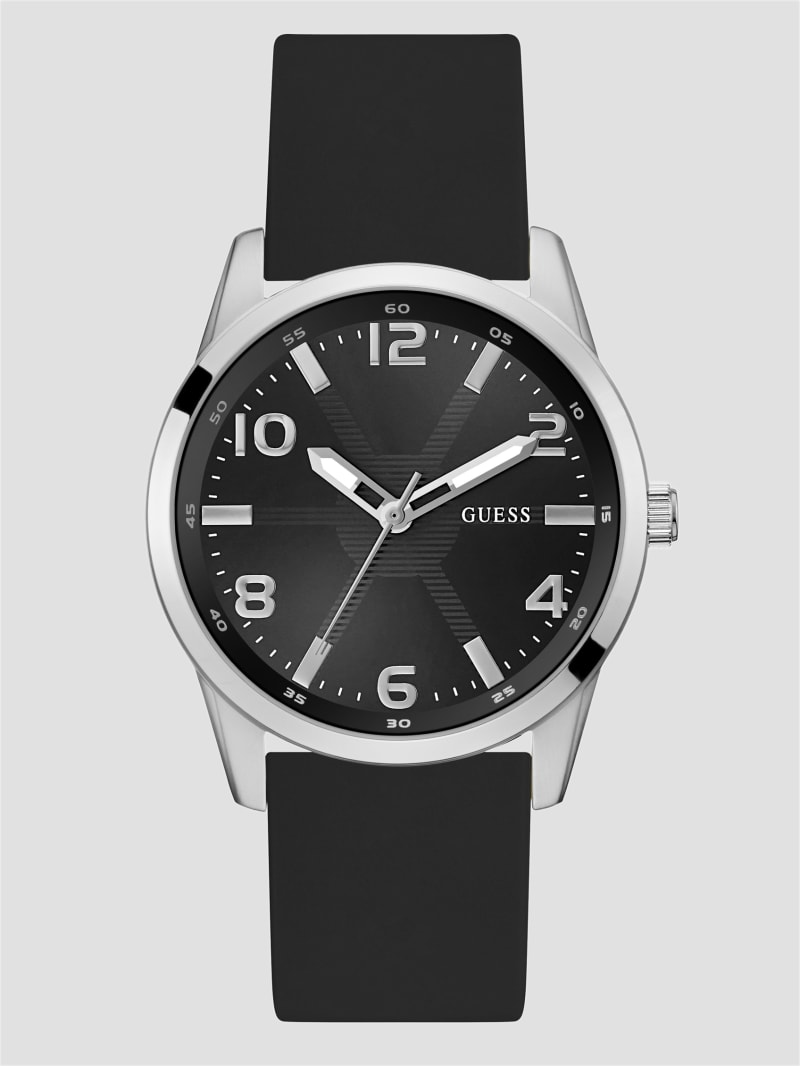 Black and Silver-Tone Silicone Analog Watch | GUESS