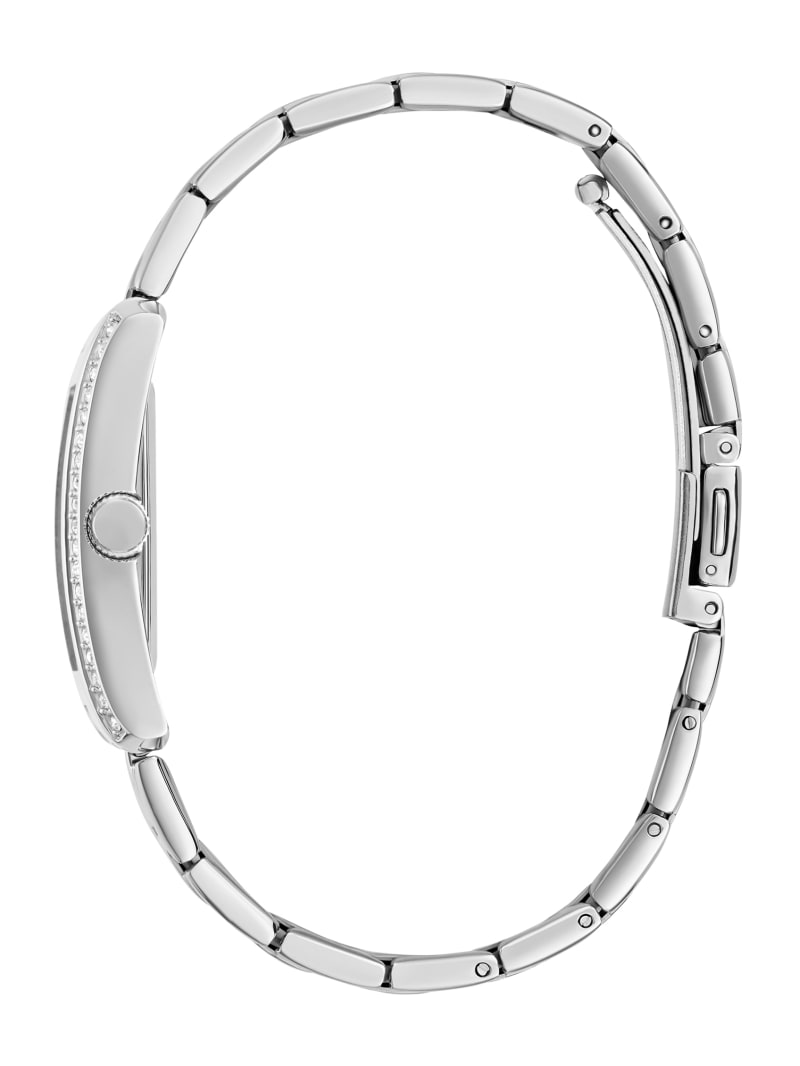 Silver-Tone Crystal Square Analog Watch