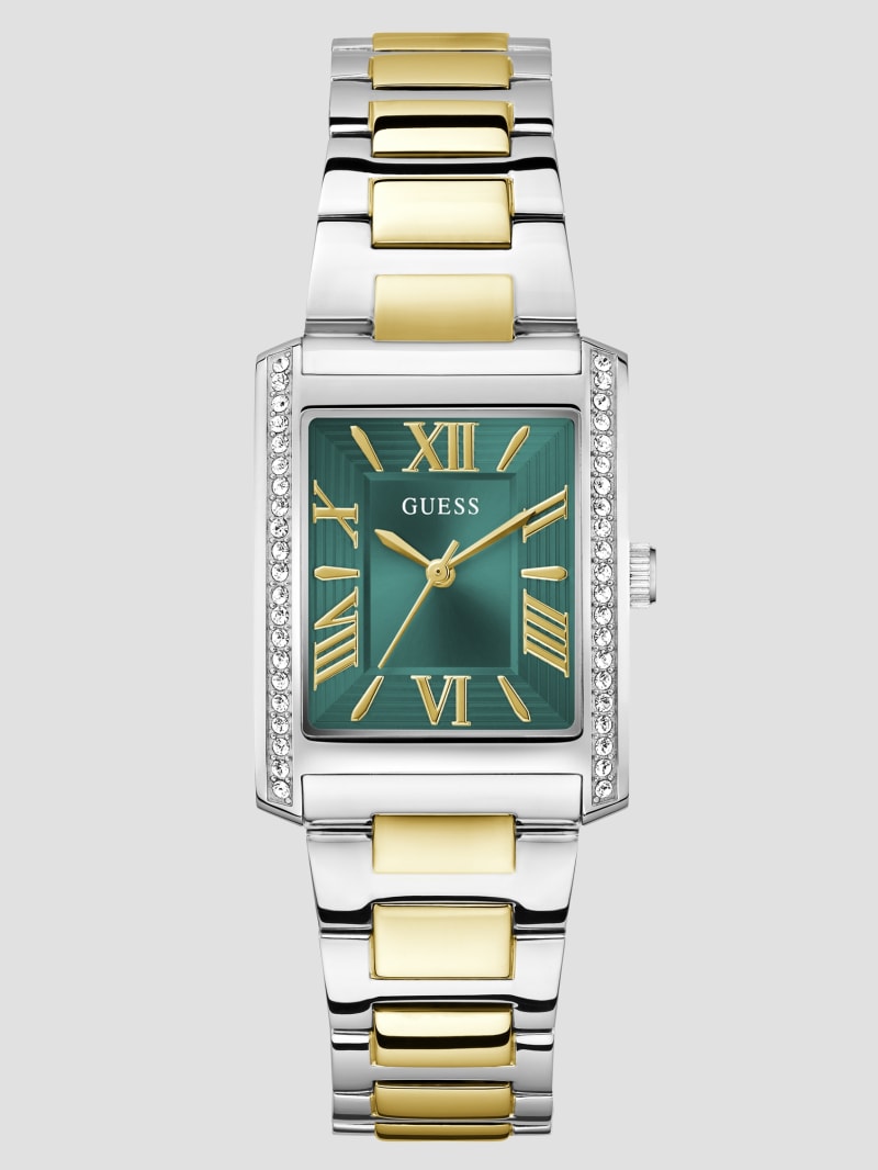 Multi-Tone Crystal Square Analog Watch | GUESS