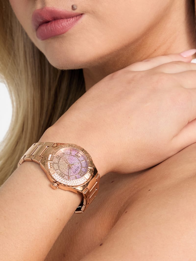 GUESS® Rose Gold-Tone and Pink Analog Watch