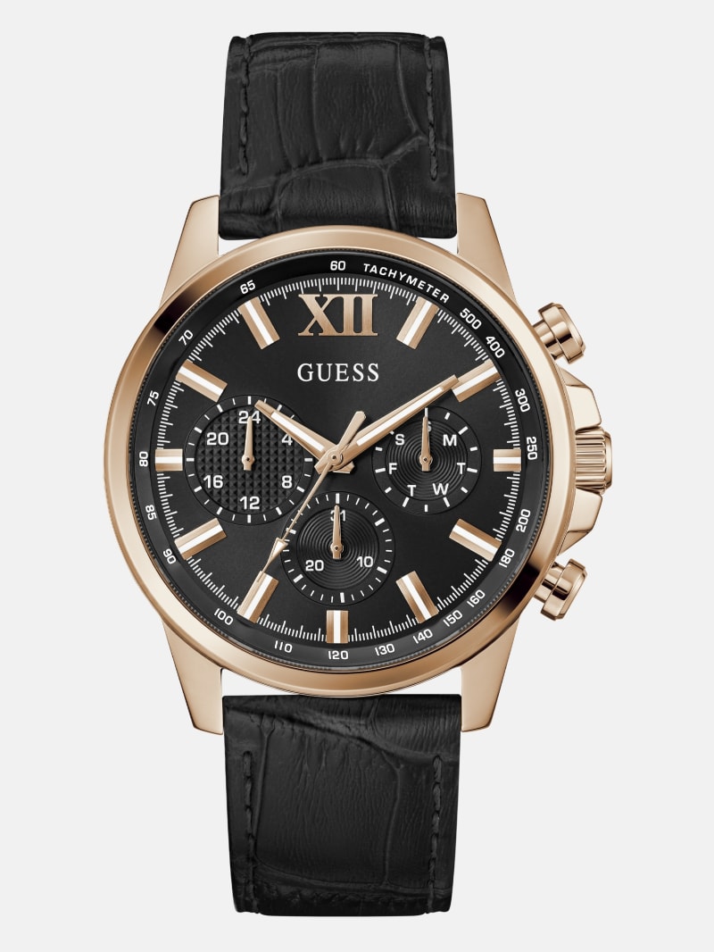 GUESS® Rose Gold-Tone Leather Multifunction Watch
