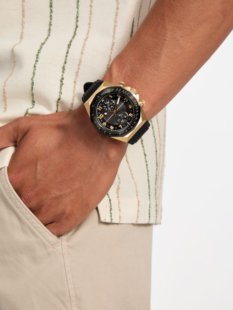 Gold-Tone and Black Silicone Chronograph Watch
