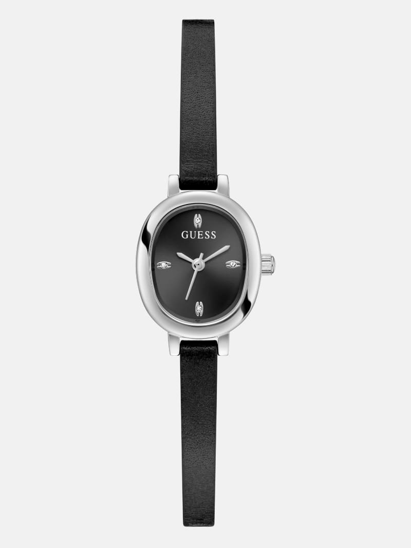 GUESS ゲス ブレスウォッチ 腕時計  クォーツ/SS×レザー/ I60397L1   シルバーカラー×ブラック レディース / 240001185477 GUESS® Silver-Tone and Black Oval Analog Watch