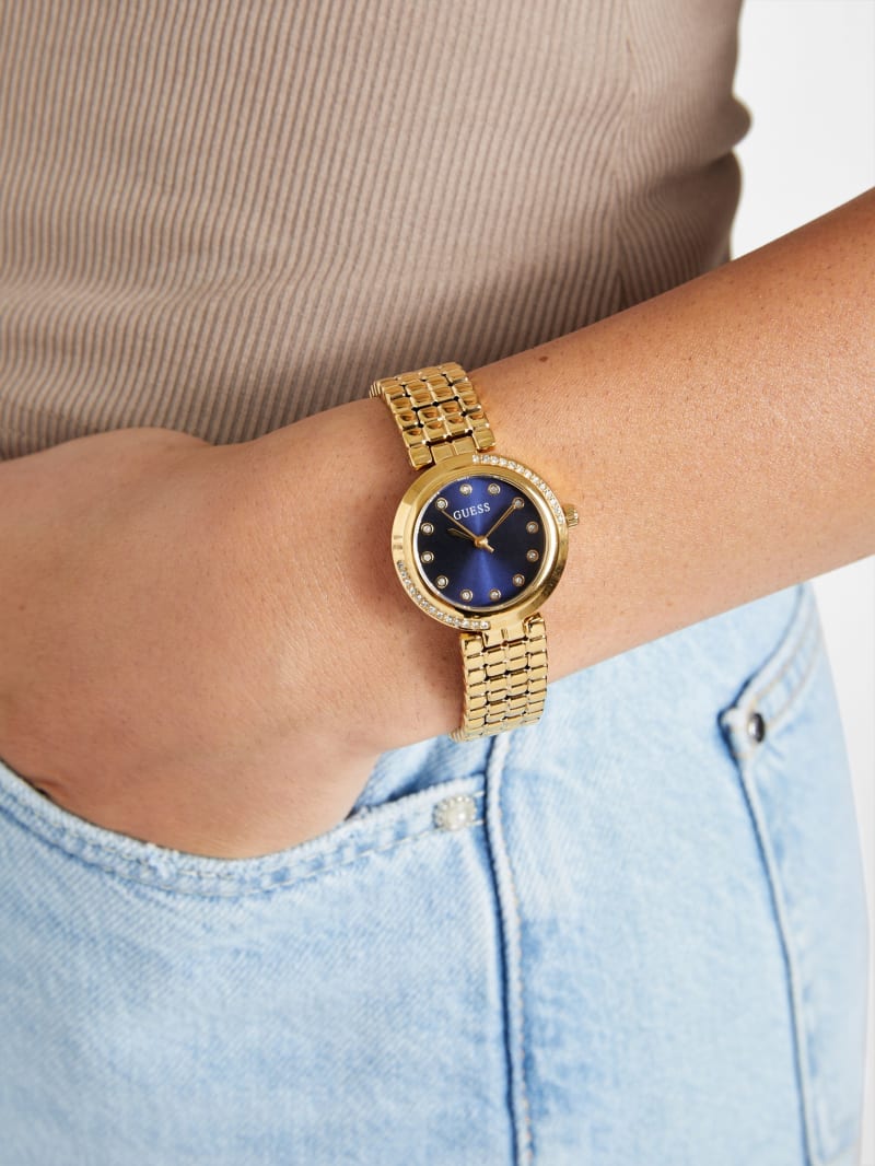 Gold-Tone and Blue Analog Watch