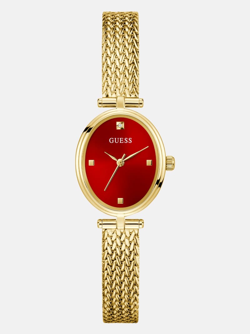 Gold-Tone Red Analog Watch