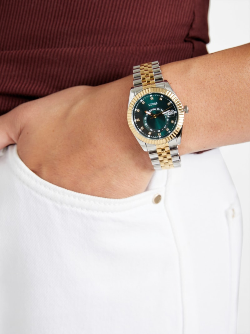 Two-Tone and Green Multifunction Watch
