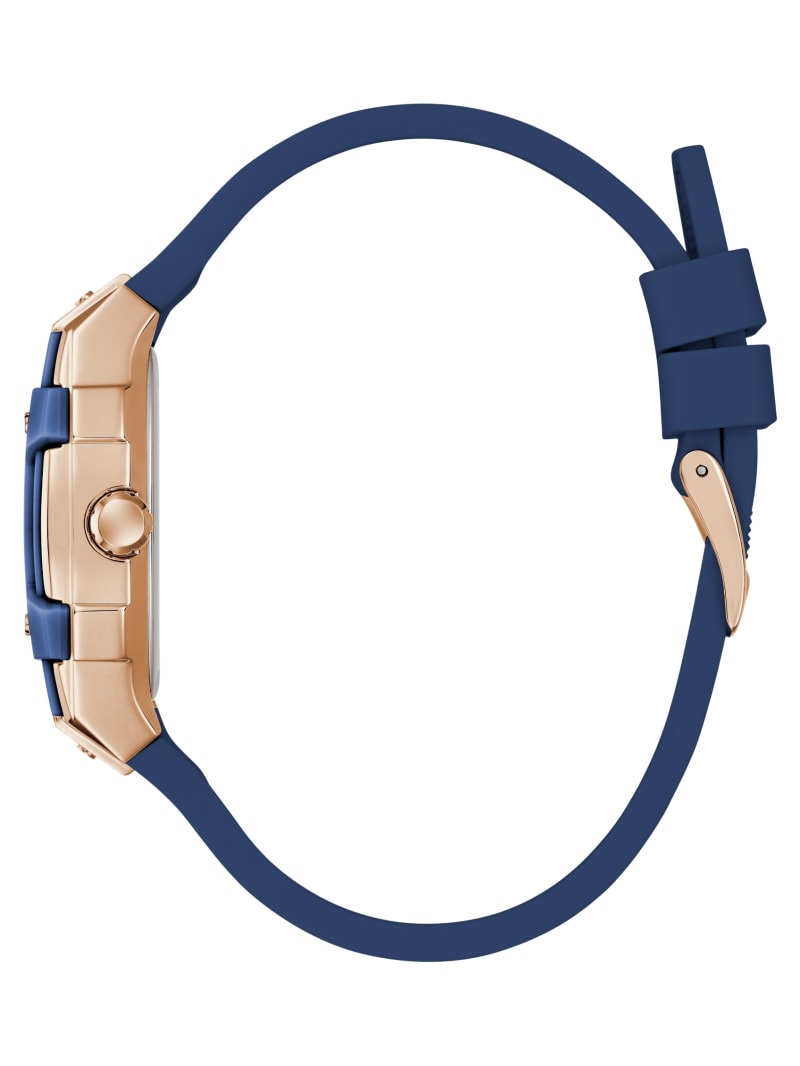 GUESS® Rose Gold-Tone and Blue Silicone Multifunction Watch