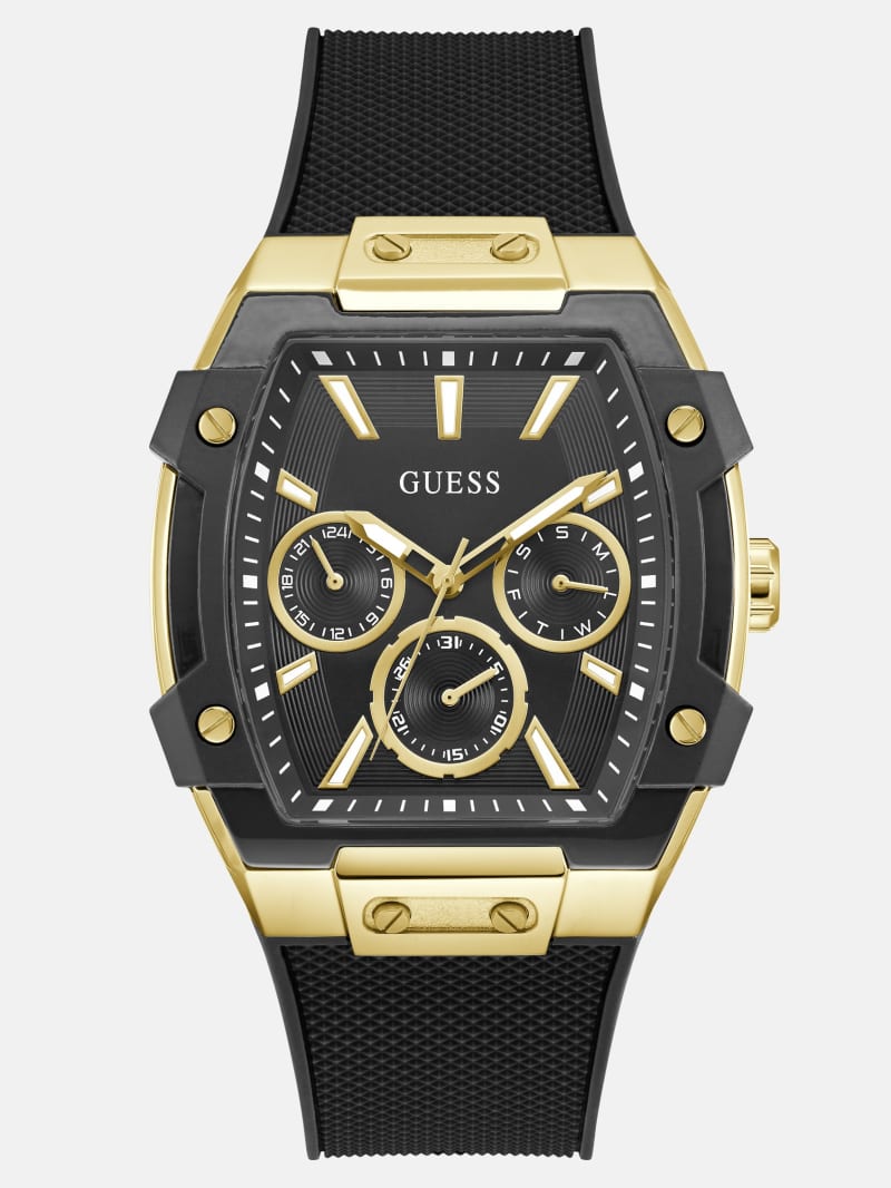 Gold-Tone and Black Silicone Multifunction Watch