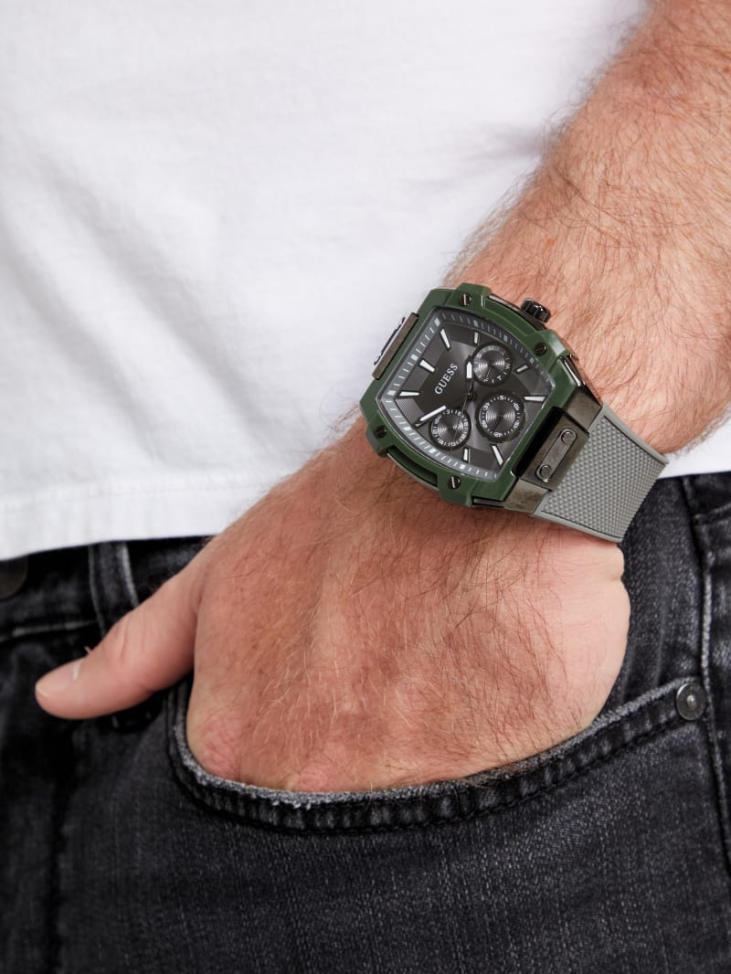 GUESS® Green and Grey Silicone Multifunction Watch