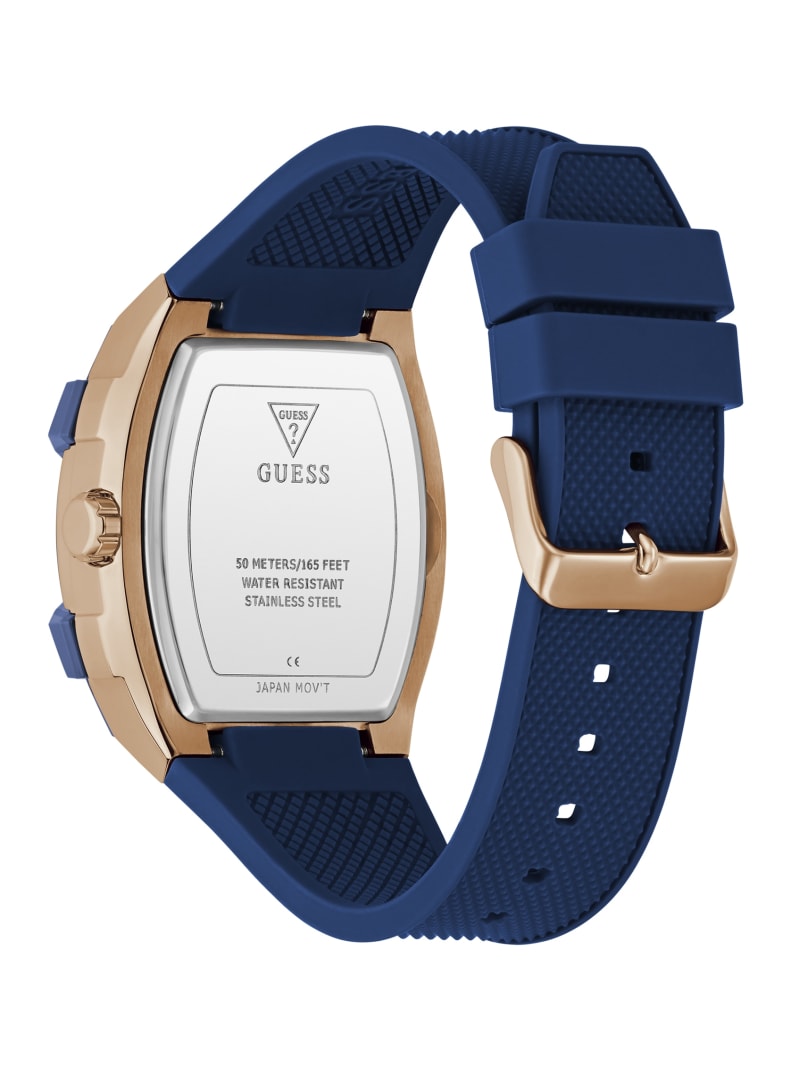 Rose Gold-Tone and Blue Silicone Multifunction Watch | GUESS