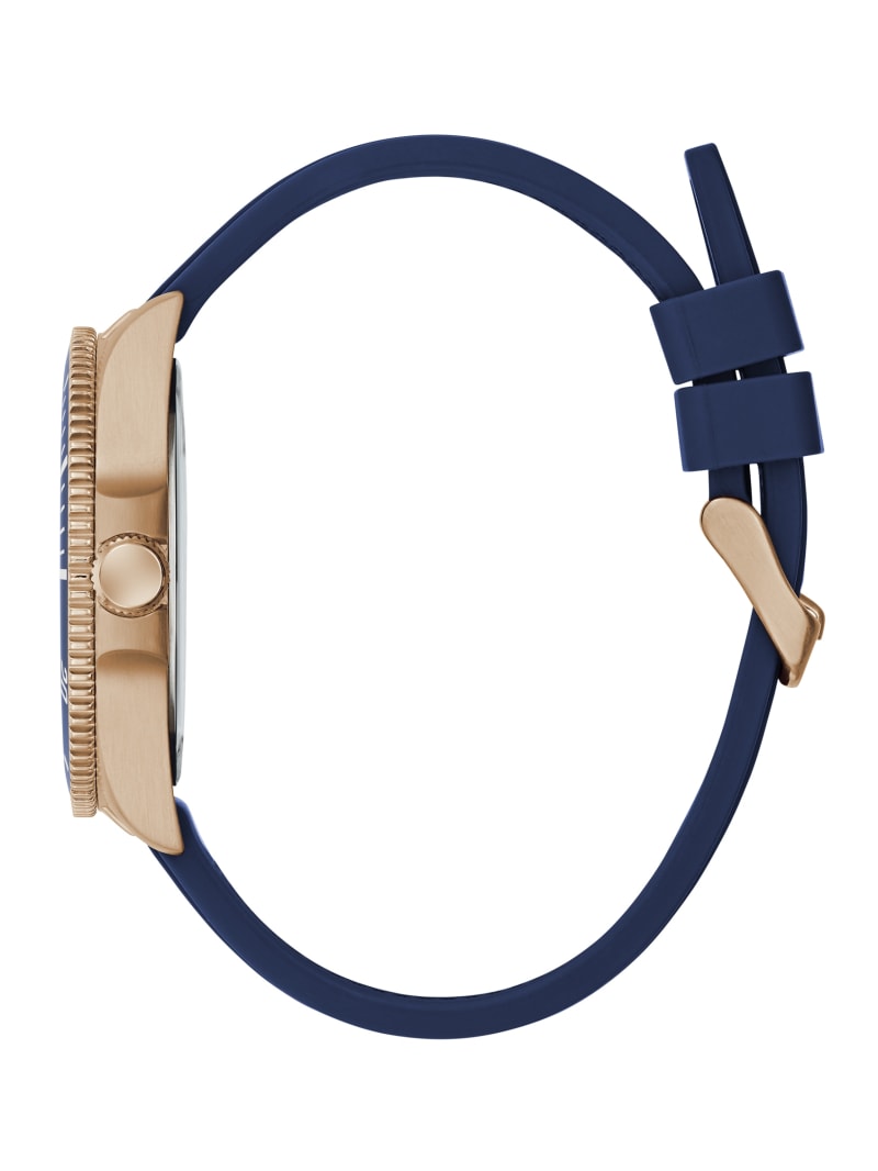 Rose Gold-Tone and Blue Silicone Analog Watch