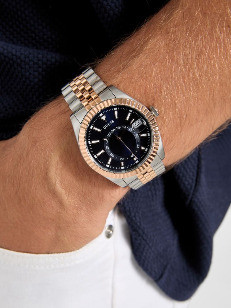 GUESS® Two-Tone and Blue Analog Watch