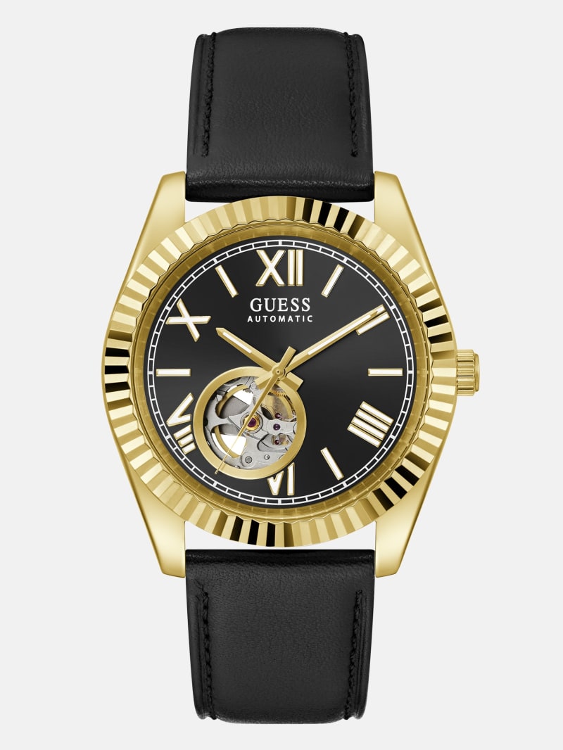 Gold-Tone Analog Leather Watch · Guess
