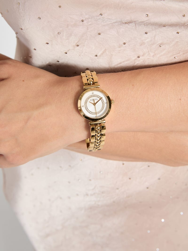 Gold-Tone Beaded Analog Watch