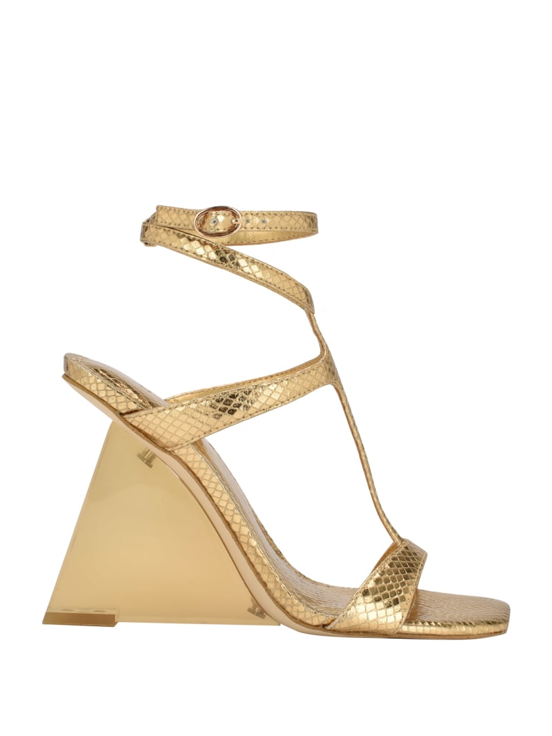 Bacio Metallic T Strap Wedge Heels GUESS