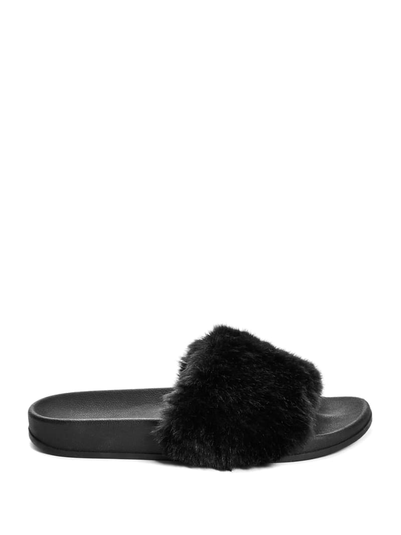 guess faux fur slides