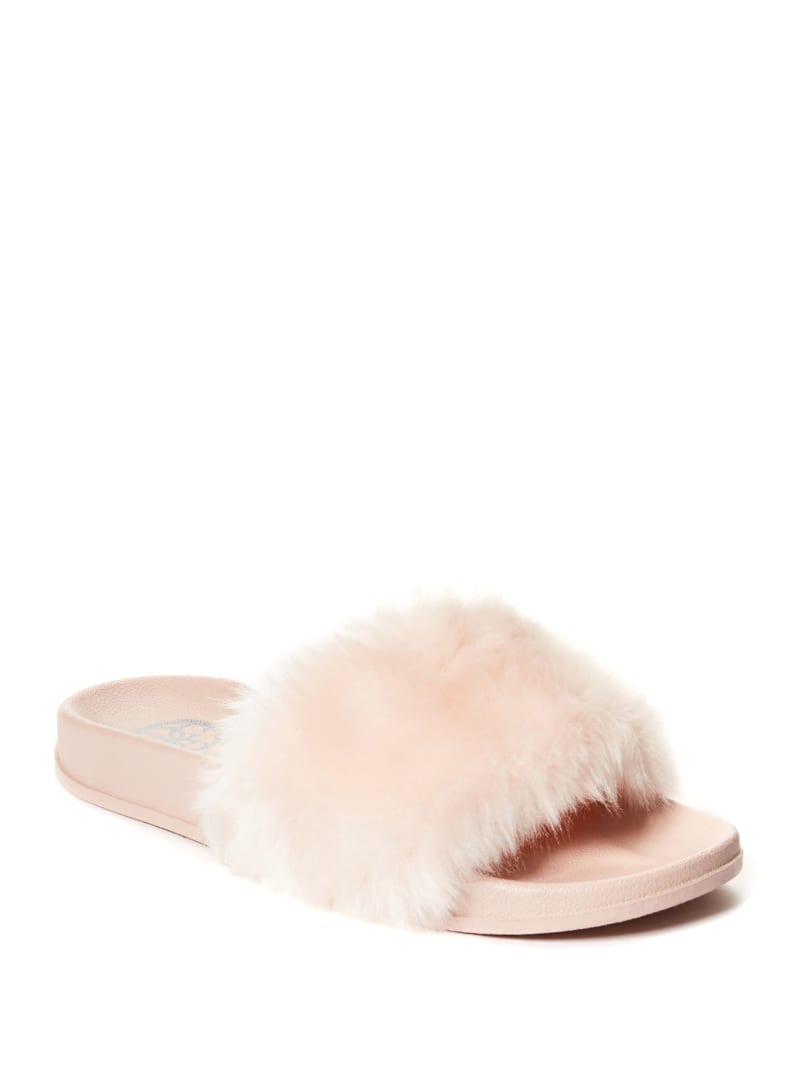 guess faux fur slides